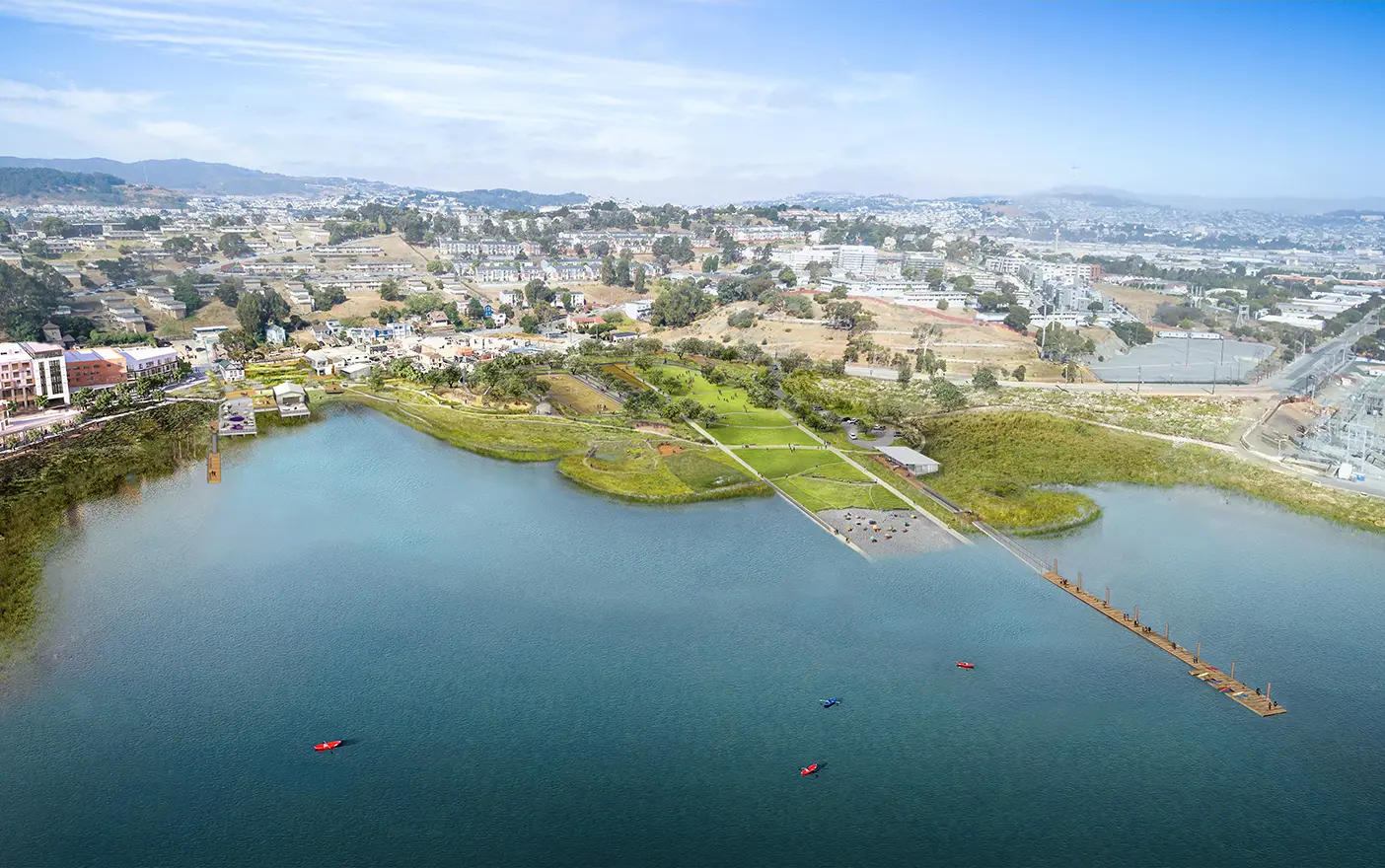 Aerial view of the India Basin Waterfront Park